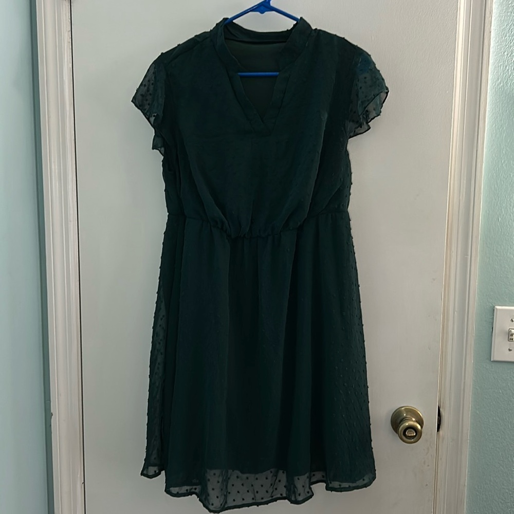 SHEIN size 12 green polka dot print w butterfly sleeve
